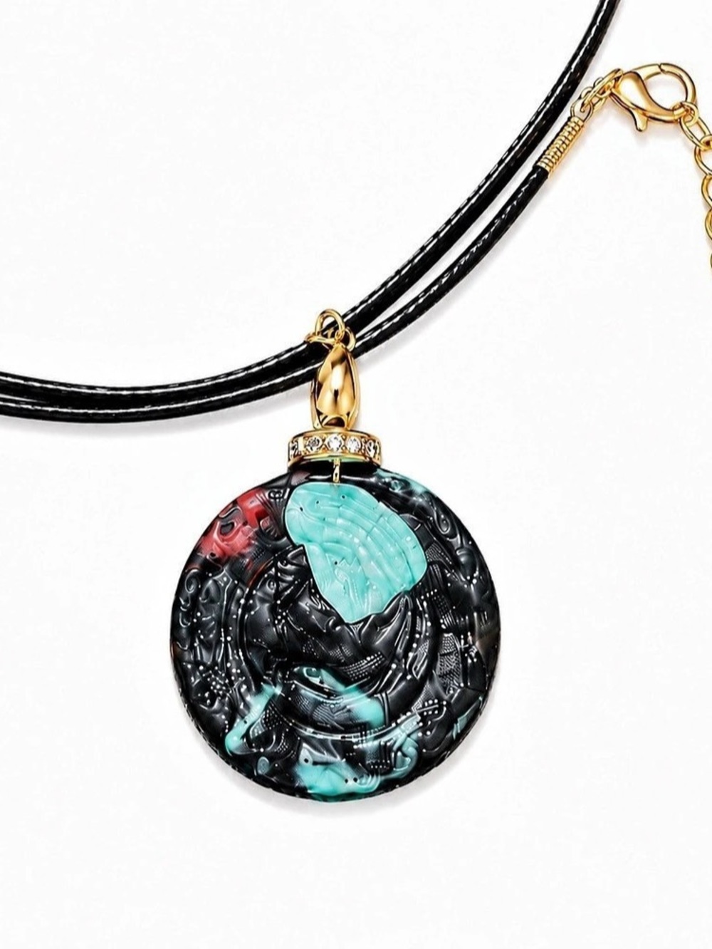 Lwbloom Black & Turquoise Pendant Necklace New